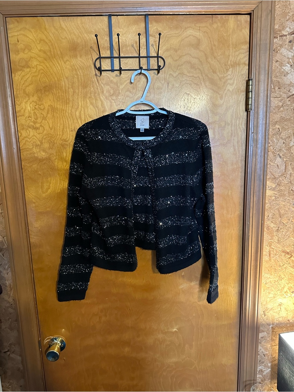 Sioni Black Metallic Stripe Open Cardigan